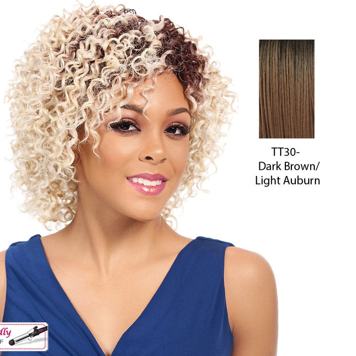 Dory Synthetic Wig,Dark brown roots with light auburn
