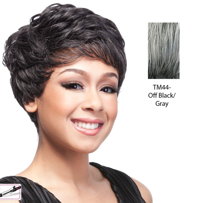 Sassy Mama Synthetic Full Wig Eden,Two tone mix of off black with 50% gray roots with gray tips