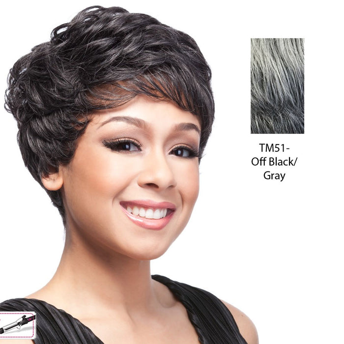 Sassy Mama Synthetic Full Wig Eden,Two tone mix of off black with 80% gray roots and gray tips