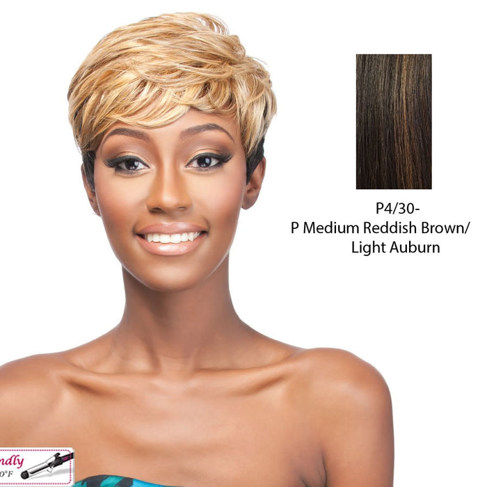 Synthetic Full Wig Elem,Medium brown base with light auburn highlights