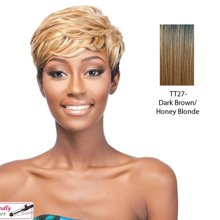 Synthetic Full Wig Elem,Dark brown roots with strawberry blonde