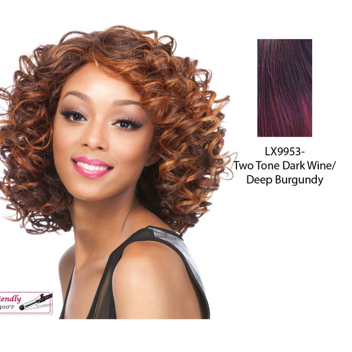 Synthetic Wig Elisa,Two tone frost blend of dark wine layer over deep burgundy bottom
