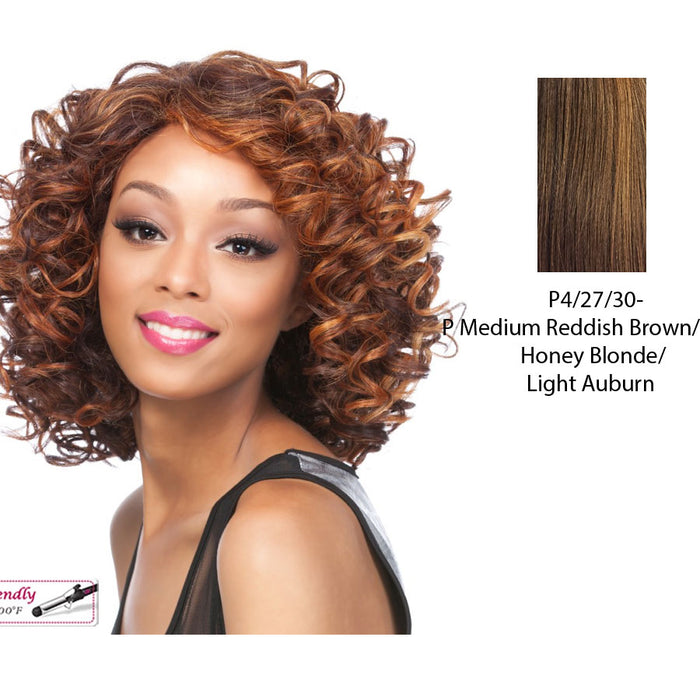 Synthetic Wig Elisa,Streaked blend of medium brown, strawberry blonde, and light auburn