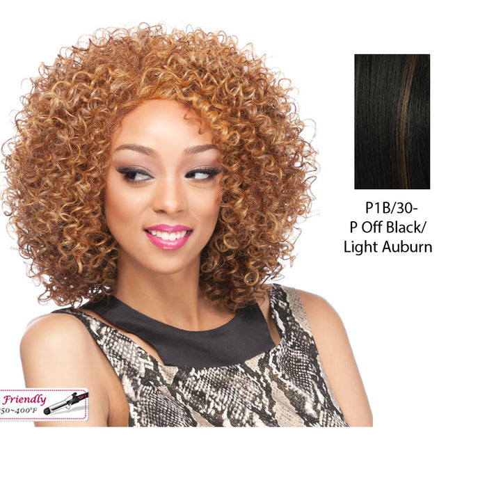 Synthetic Full Wig Fanny,Off black base with light auburn highlights
