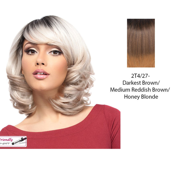 Heat Friendly Synthetic Wig Harper,Darkest brown roots tipped with dark brown and strawberry blonde