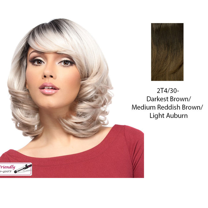 Heat Friendly Synthetic Wig Harper,Darkest brown roots tipped with dark brown and light auburn
