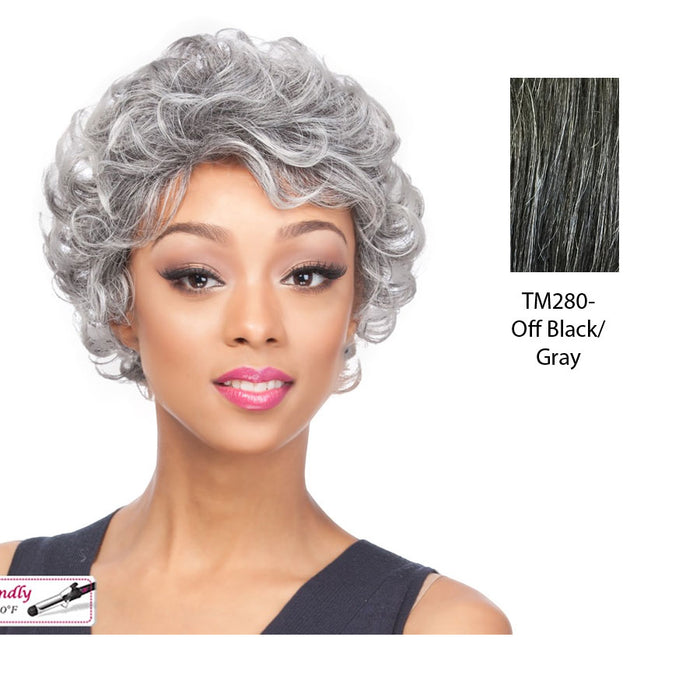 Heat Friendly Synthetic Wig Ianna,Two tone mix of off black with 15% gray roots and gray tips