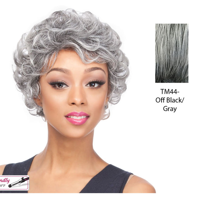 Heat Friendly Synthetic Wig Ianna,Two tone mix of off black with 50% gray roots with gray tips