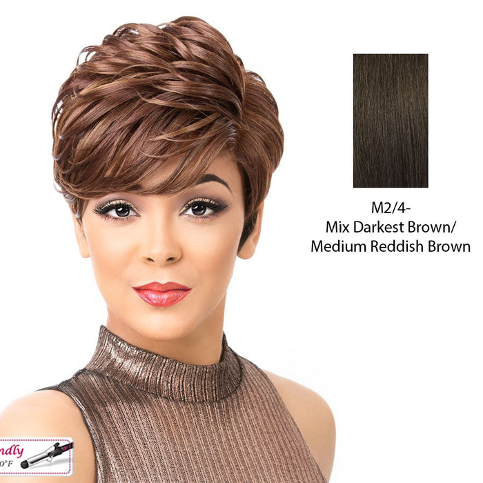 Heat Friendly Synthetic Wig Joo,Mix of darkest brown and medium brown