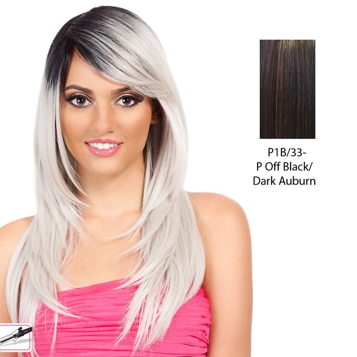 Heat Friendly Synthetic Wig Journey,Off black base with dark auburn highlights