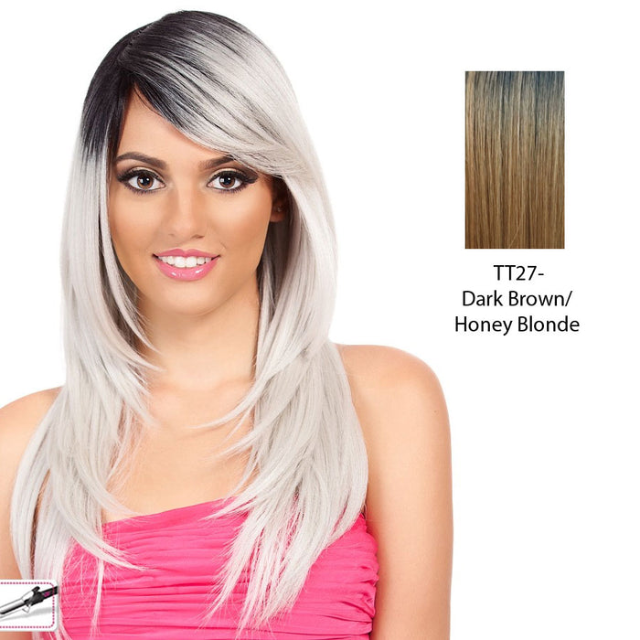Heat Friendly Synthetic Wig Journey,Dark brown roots with strawberry blonde