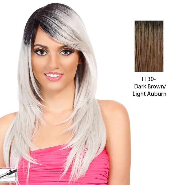 Heat Friendly Synthetic Wig Journey,Dark brown roots with light auburn