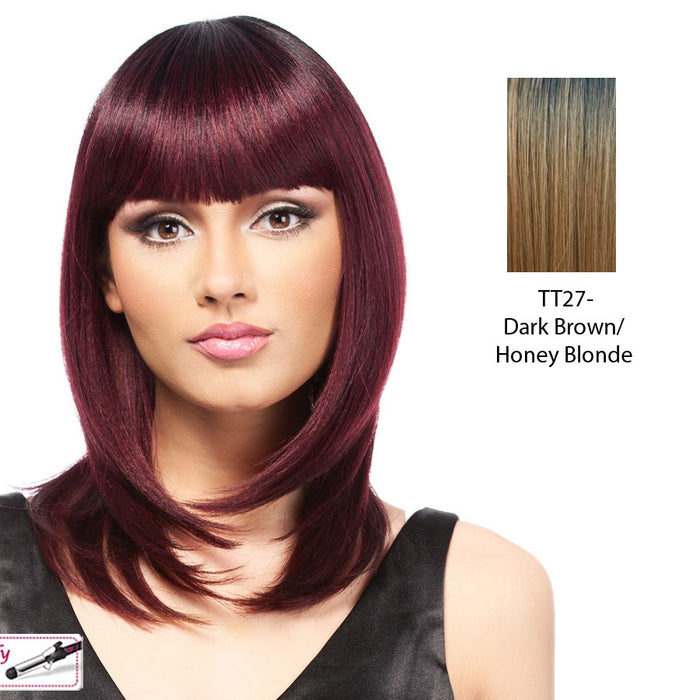 Piper Synthetic Wig,Dark brown roots with strawberry blonde