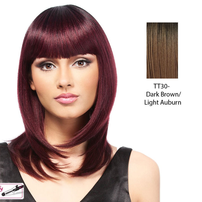 Piper Synthetic Wig,Dark brown roots with light auburn