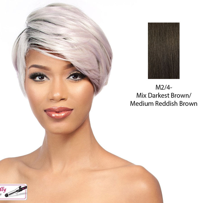 Riza Heat Friendly Synthetic Wig,Mix of darkest brown and medium brown