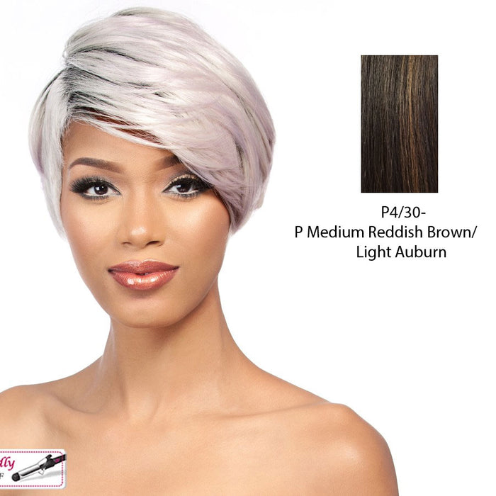 Riza Heat Friendly Synthetic Wig,Medium brown base with light auburn highlights