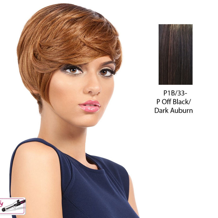 Snow Synthetic Wig,Off black base with dark auburn highlights
