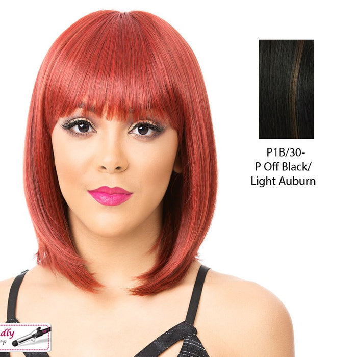 Super Star Heat Friendly Synthetic Wig,Off black base with light auburn highlights