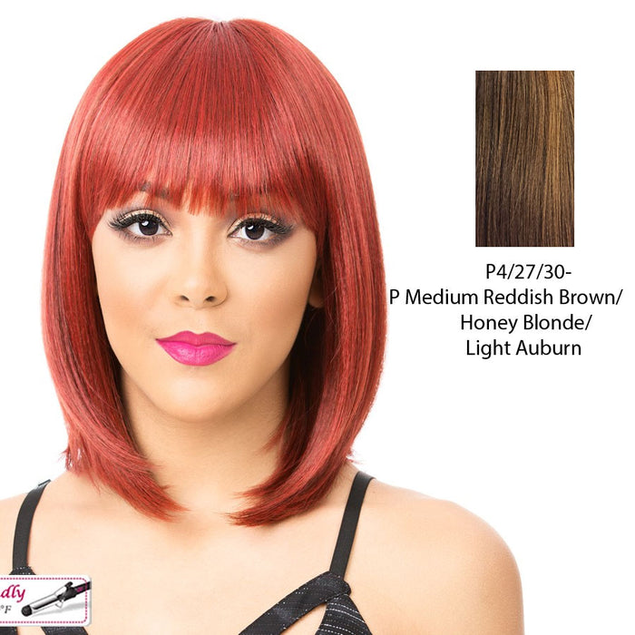 Super Star Heat Friendly Synthetic Wig,Streaked blend of medium brown, strawberry blonde, and light auburn