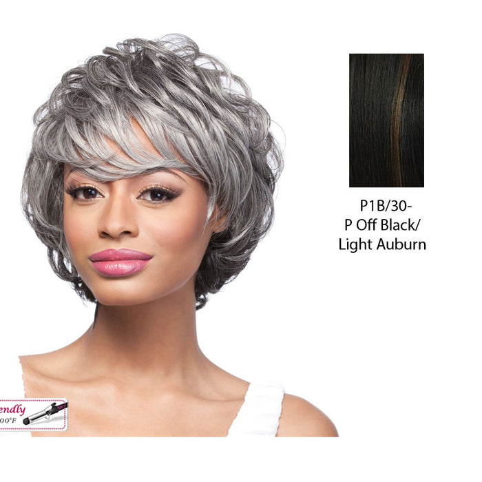 Susan Synthetic Wig,Off black base with light auburn highlights