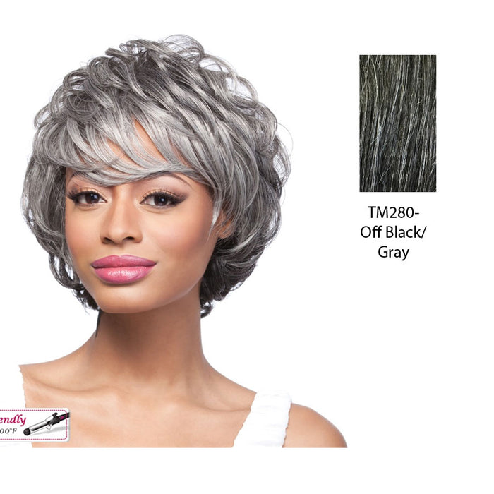 Susan Synthetic Wig,Two tone mix of off black with 15% gray roots and gray tips