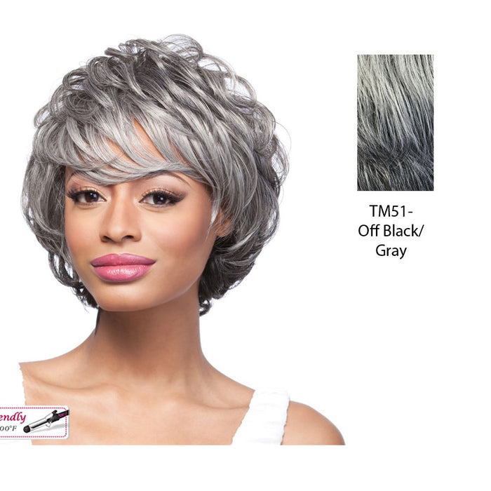Susan Synthetic Wig,Two tone mix of off black with 80% gray roots and gray tips