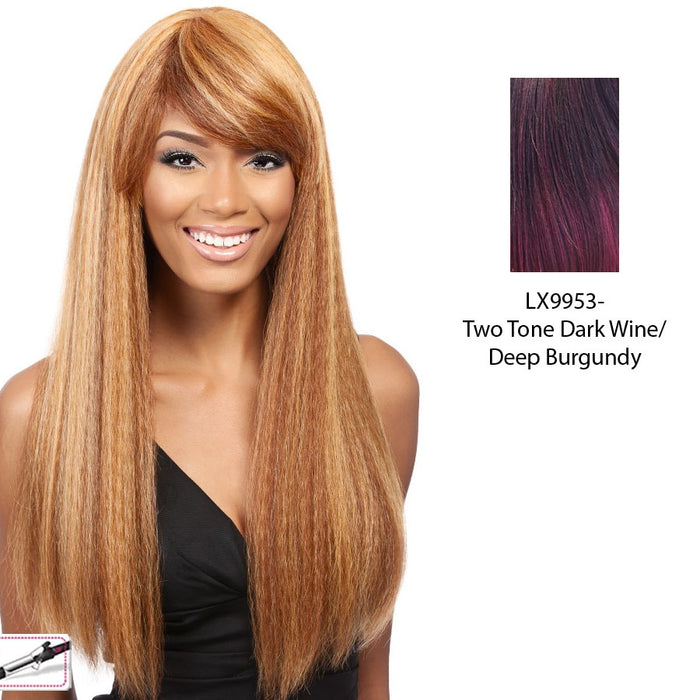 Taji Heat Friendly Synthetic Wig,Two tone frost blend of dark wine layer over deep burgundy bottom