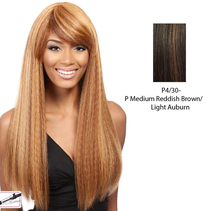 Taji Heat Friendly Synthetic Wig,Medium brown base with light auburn highlights