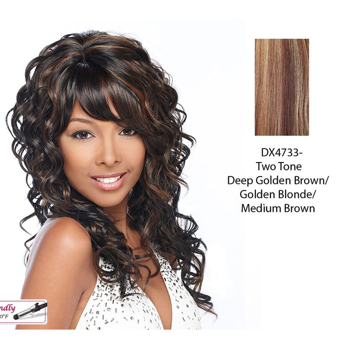 Tango Synthetic Wig,Two tone frost blend of deep golden brown, and golden blonde with medium brown bottom