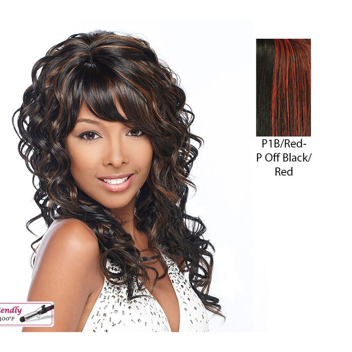 Tango Synthetic Wig,Off black base with bright red highlights