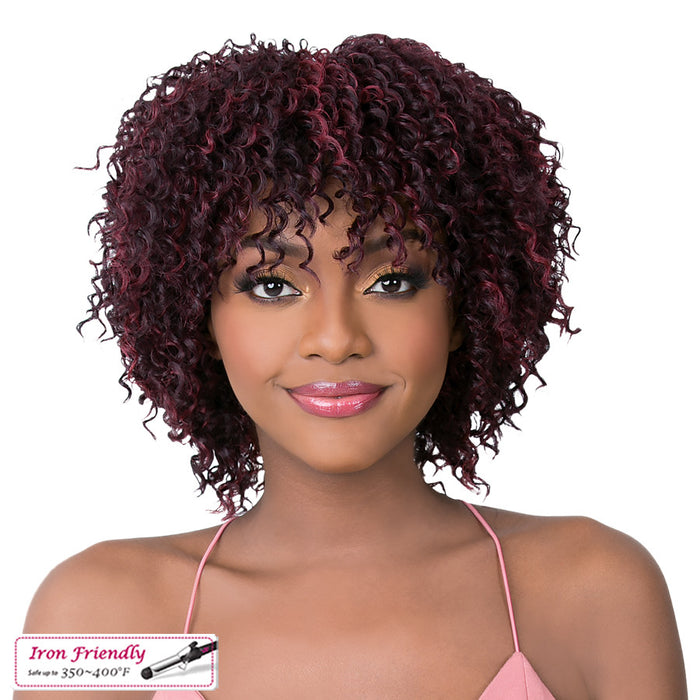 Synthetic 2020 Wig Jazzy Girl,Streaked blend of deep wine and dark violet