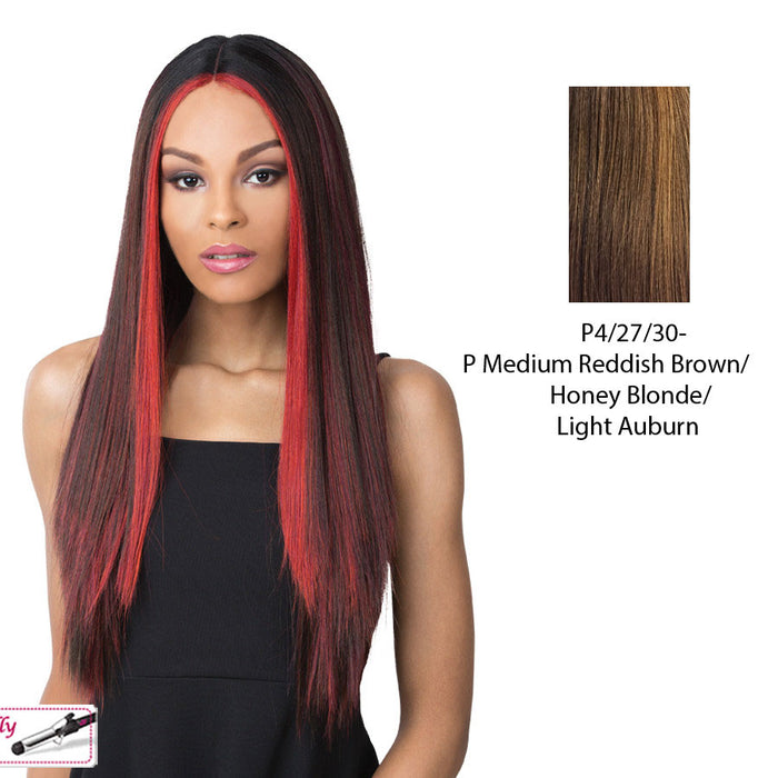Synthetic Lace Part Wig Kahlo,Streaked blend of medium brown, strawberry blonde, and light auburn