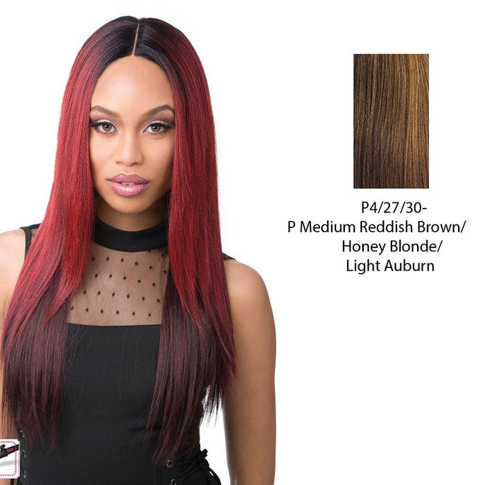 Synthetic Iron Friendly Full Wig Kelis,Streaked blend of medium brown, strawberry blonde, and light auburn