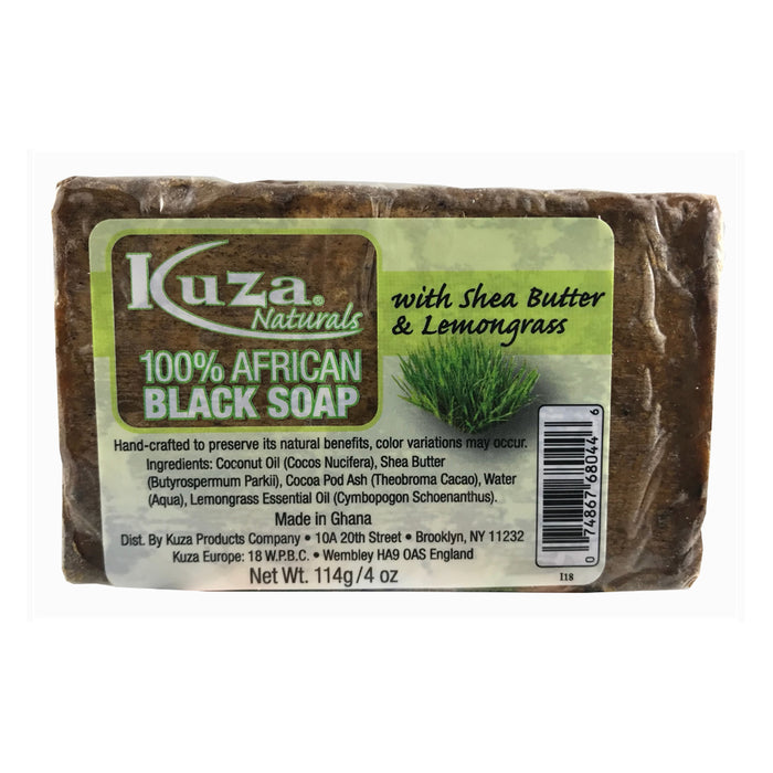 Kuza Naturals 100 African Black Soap With Shea Butter Lemongrass 4 Oz