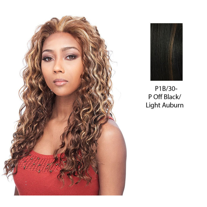 Destiny Lace Front Wig,Off black base with light auburn highlights