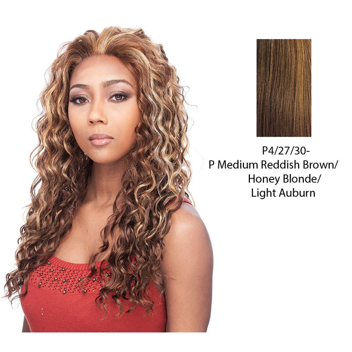 Destiny Lace Front Wig,Streaked blend of medium brown, strawberry blonde, and light auburn