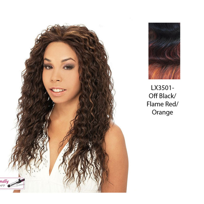 Erica Lace Front Wig,Two tone frost blend of off black layer over flame red and orange bottom
