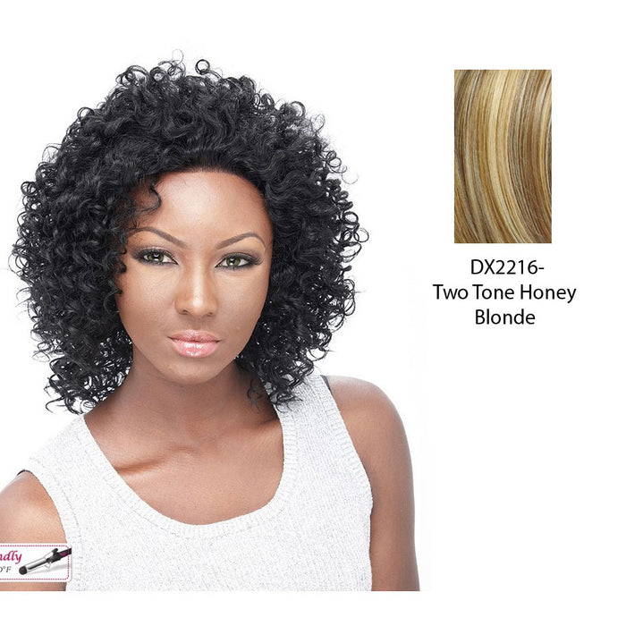 Futura Synthetic Medium Length Cut Lace Front Wig Eternity,Two tone frost blend of strawberry blonde layer over with honey blonde bottom