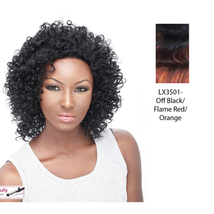 Futura Synthetic Medium Length Cut Lace Front Wig Eternity,Two tone frost blend of off black layer over flame red and orange bottom