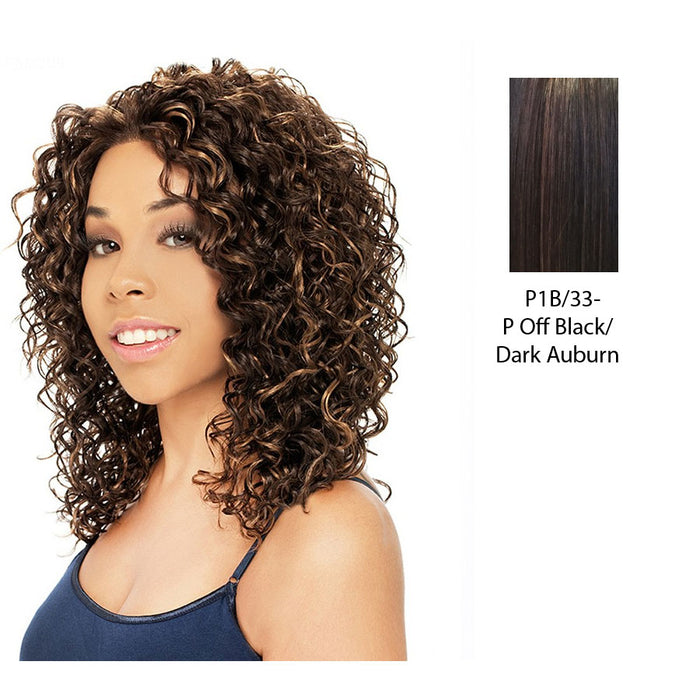 Synthetic Premium Long Layered Lace Front Wig Famous,Off black base with dark auburn highlights