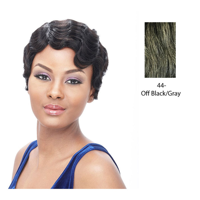 100% Human Hair Lace Front Wig - Hh Lace Finger Roll,Off Black With 50% Gray