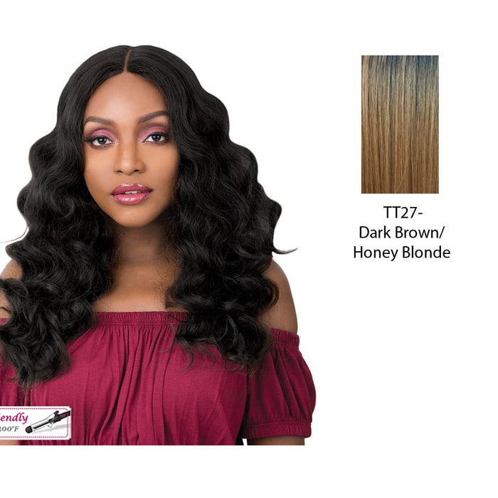 Iron Friendly Synthetic Wig - Laila,Dark Brown Roots With Strawberry Blonde