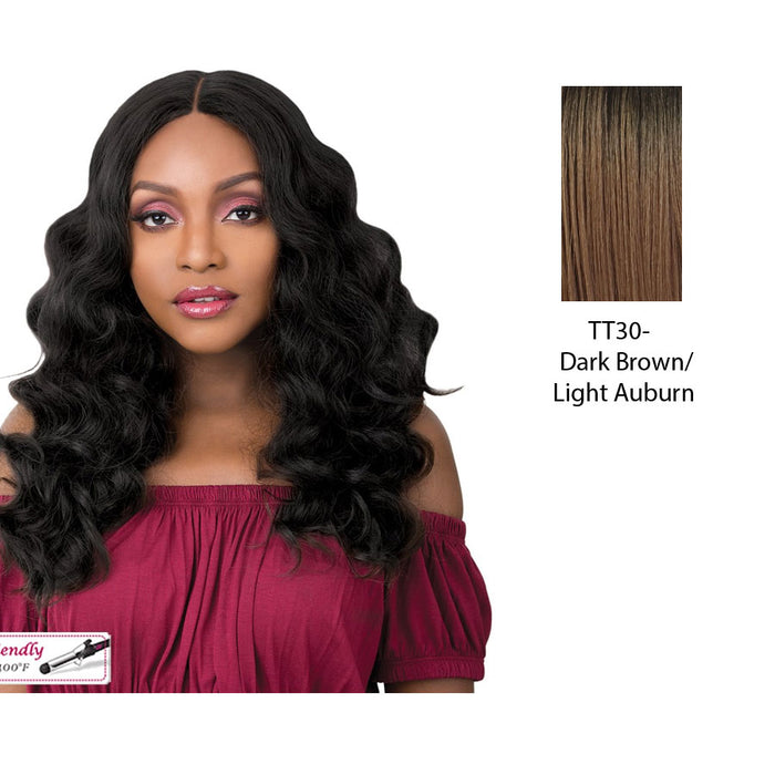 Iron Friendly Synthetic Wig - Laila,Dark Brown Roots With Light Auburn