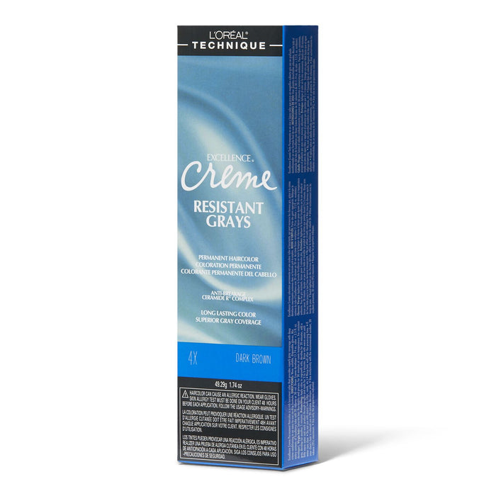 L'Oreal Excellence Resistant Gray Permanent Creme 4X Dark Brown, 1.74 Oz.