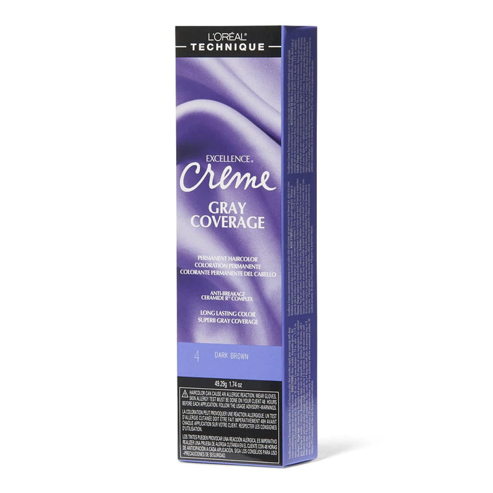 L'Oreal Excellence Creme Gray Coverage Permanent Hair Color, Dark Brown, 4, 1.74 oz