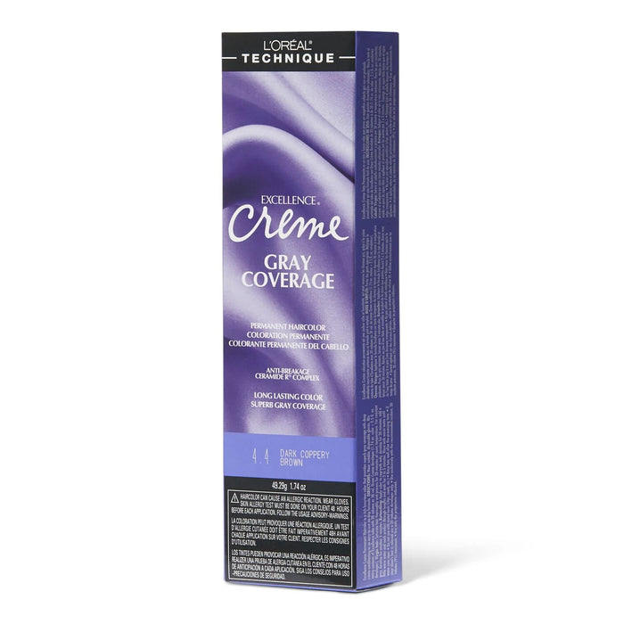 L'Oreal Excellence Creme Gray Coverage Permanent Hair Color, Dark Coppery Brown, 4.4, 1.74 oz