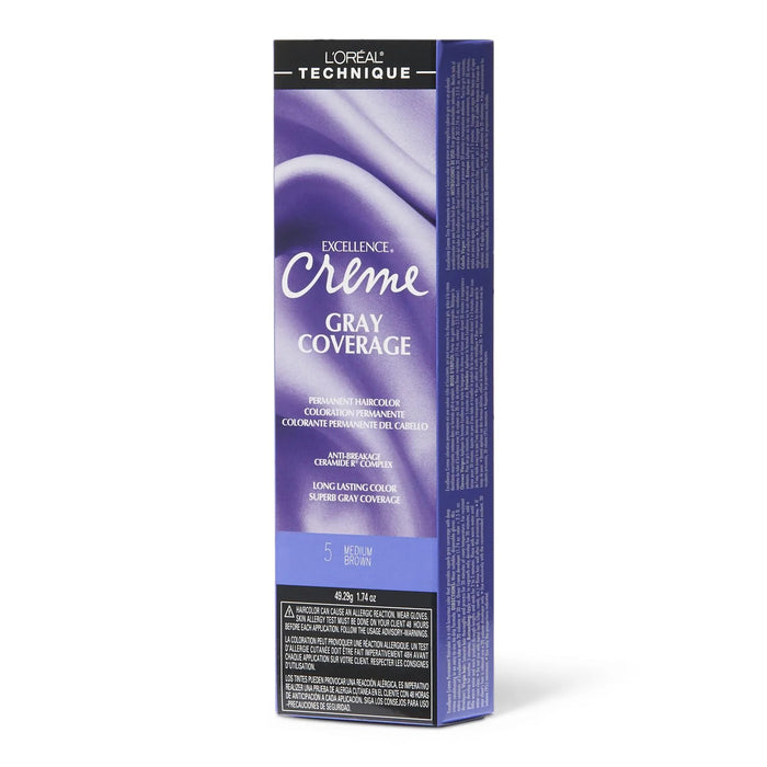 L'Oreal Excellence Creme Gray Coverage Permanent Hair Color, Medium Brown, 5, 1.74 oz