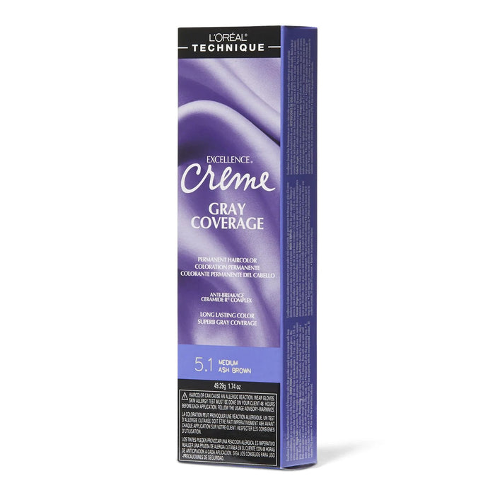 L'Oreal Excellence Creme Gray Coverage Permanent Hair Color, Medium Ash Brown, 5.1, 1.74 oz