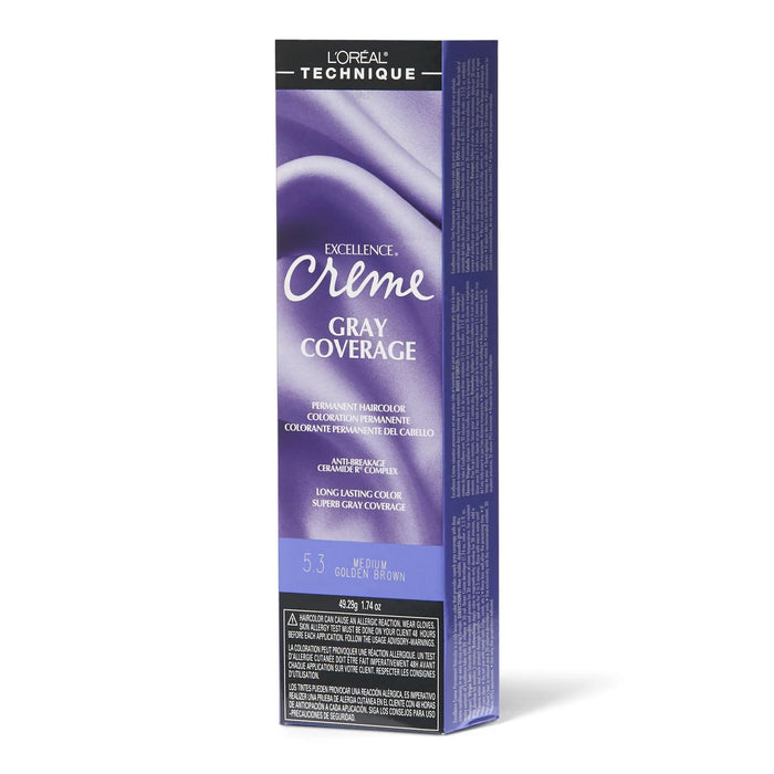 L'Oreal Excellence Creme Gray Coverage Permanent Hair Color, Medium Golden Brown, 5.3, 1.74 oz