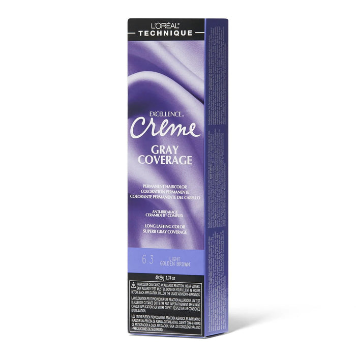 L'Oreal Excellence Creme Gray Coverage Permanent Hair Color, Light Golden Brown, 6.3, 1.74 oz